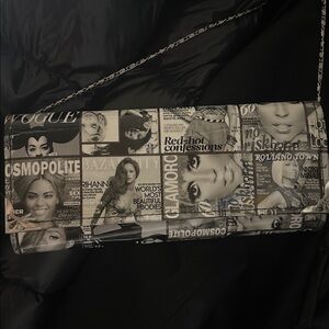 Stylish Black and White Magazine Print Clutch